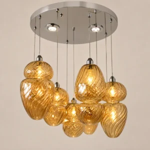 Luxury Amber Glass Multi-Pendant Chandelier