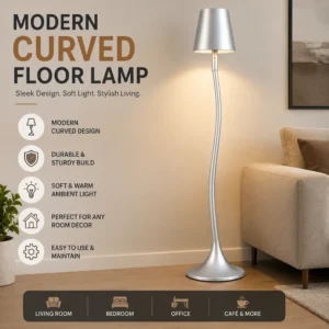 Modern Curved Floor Lamp – Silver Finish LED Standing Light