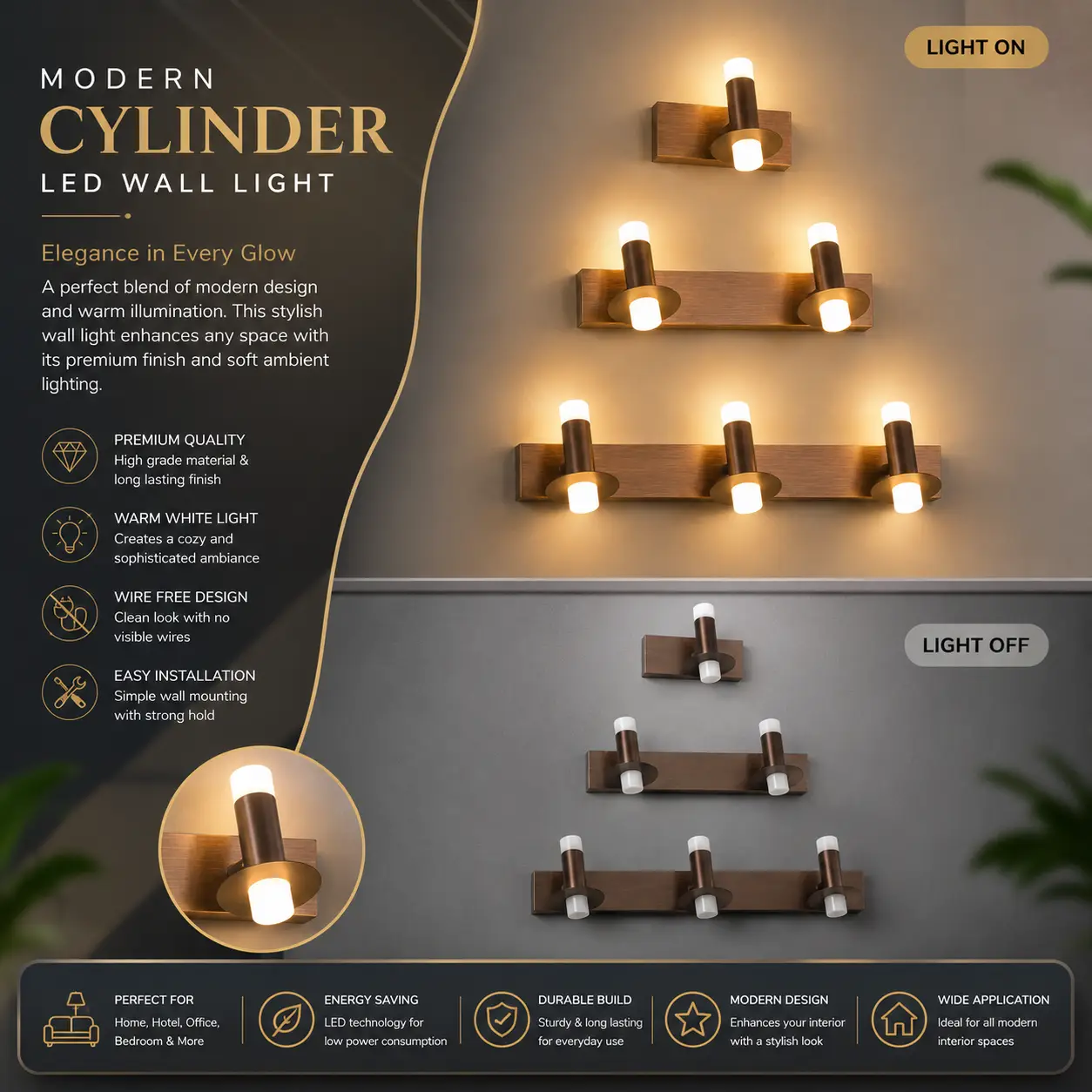 Modern Cylinder LED Wall Light - Image 2