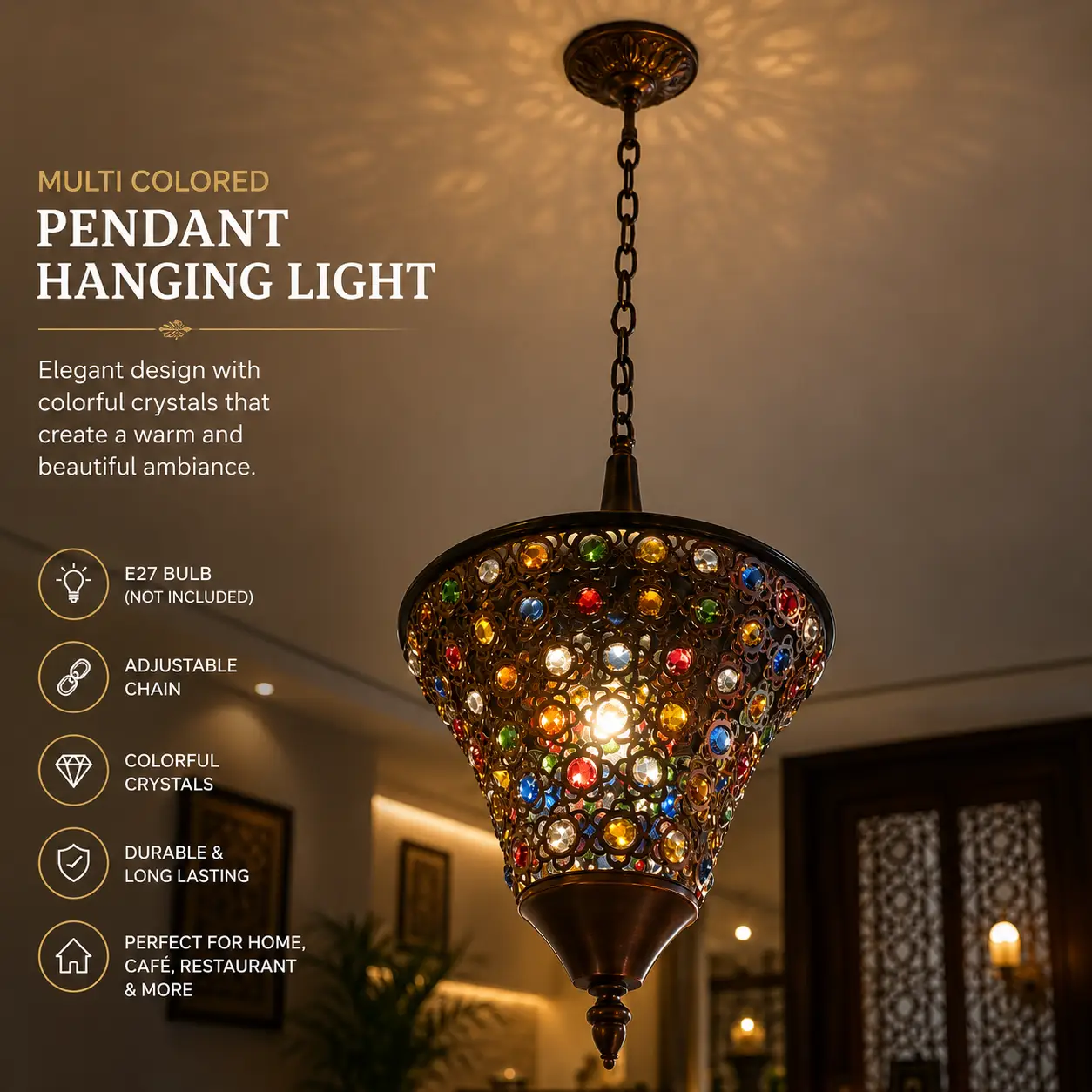 Luxury Multicolor Crystal Pendant Hanging Light - Image 3