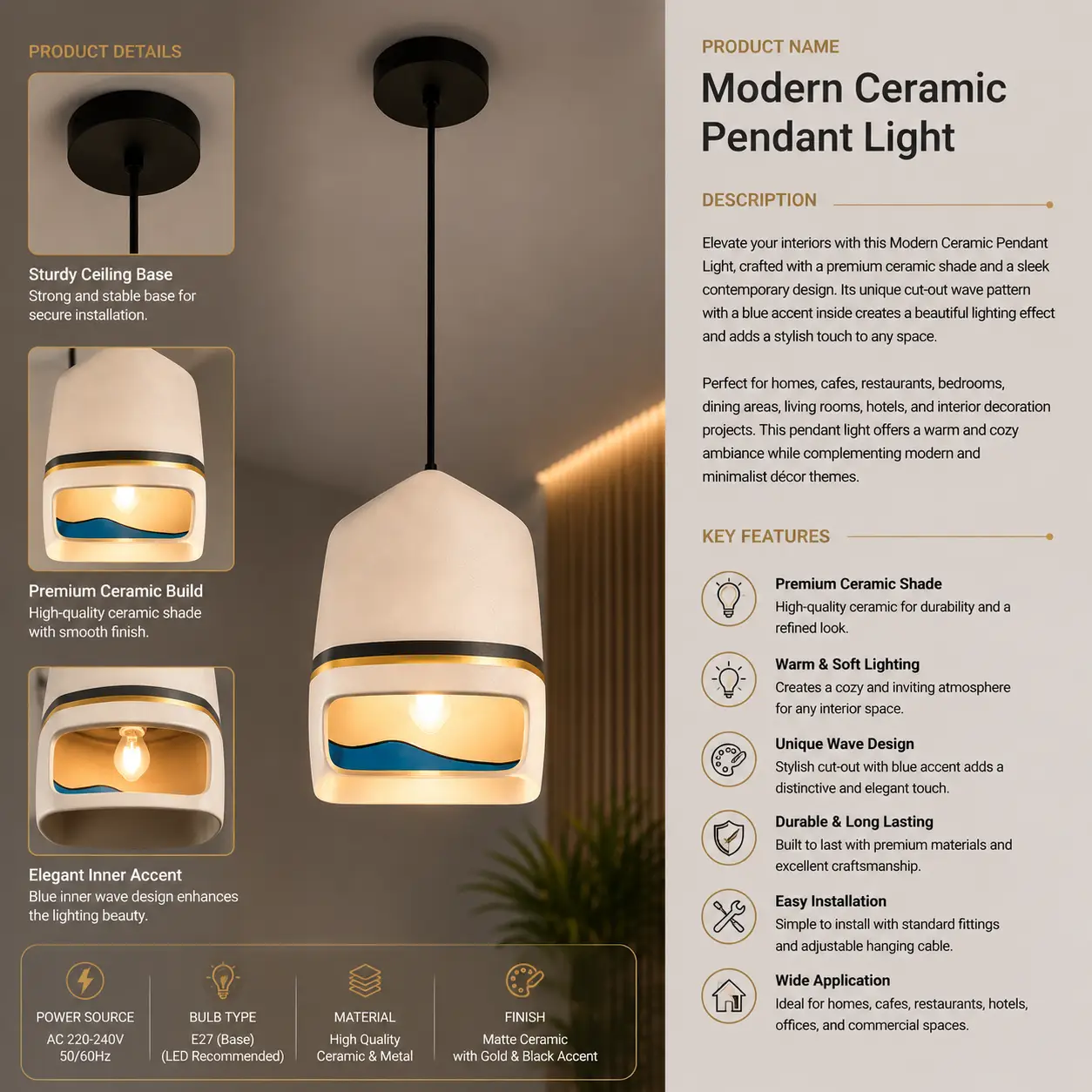 Modern Ceramic Pendant Hanging Light - Image 2
