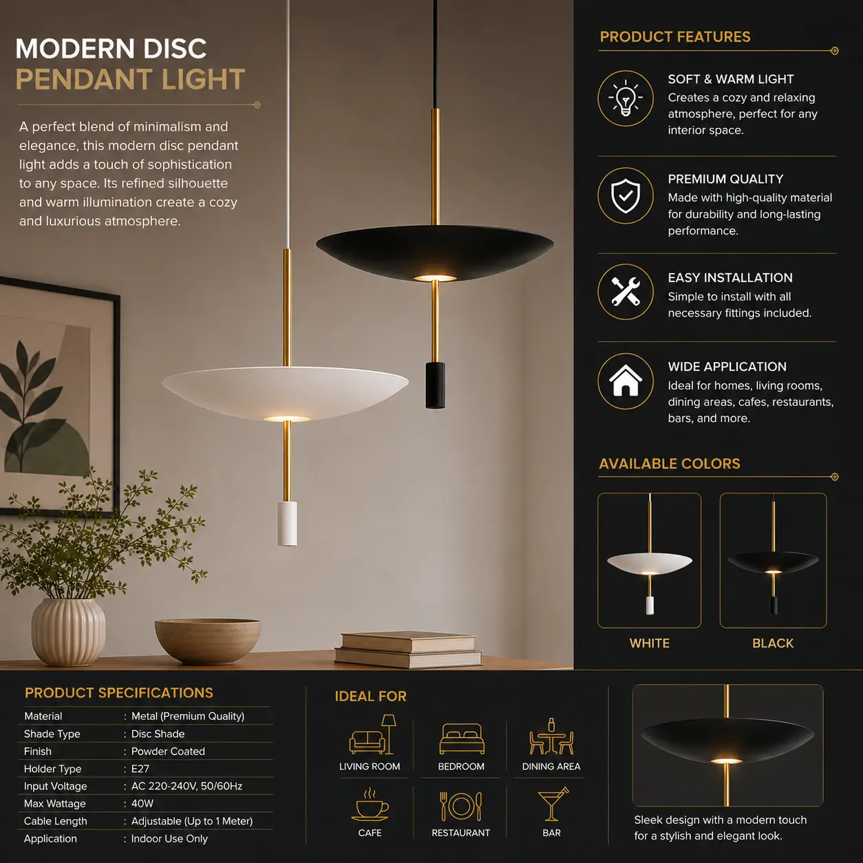 Modern Disc Pendant Light - Image 2