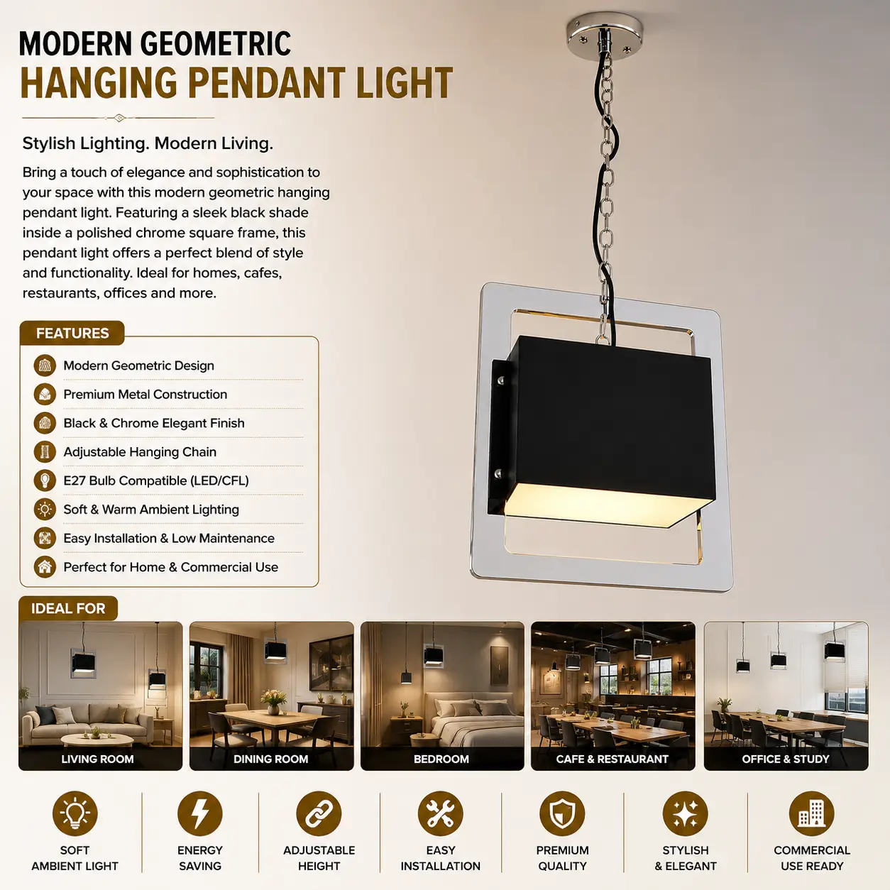 Modern Geometric Hanging Pendant Light - Image 3