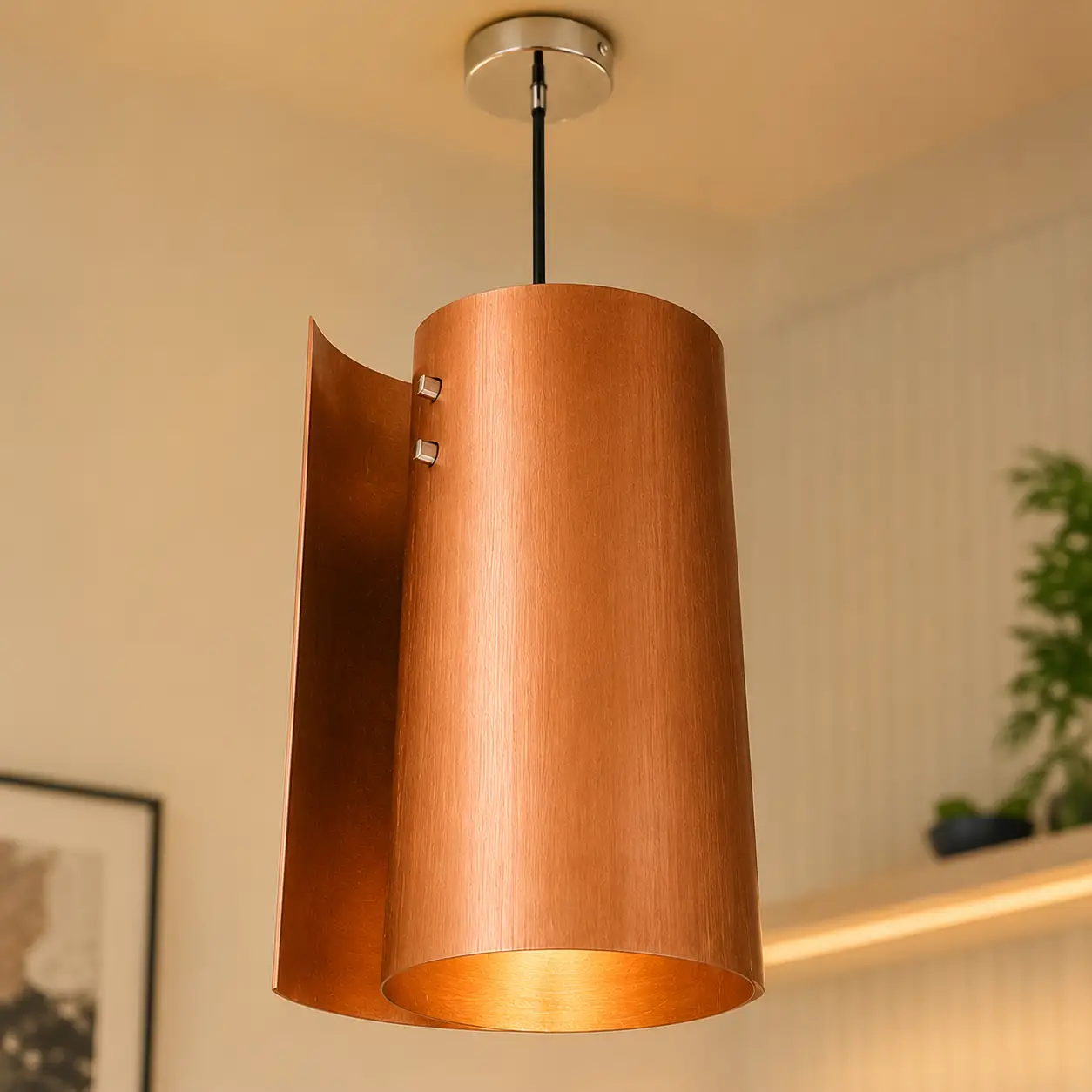 Modern Wooden Finish Cylindrical Pendant Hanging Light - Image 2