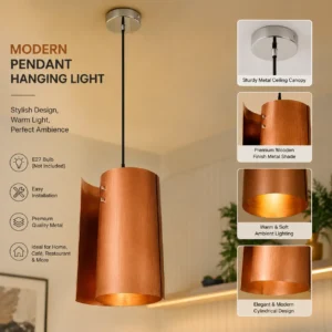 Modern Wooden Finish Cylindrical Pendant Hanging Light