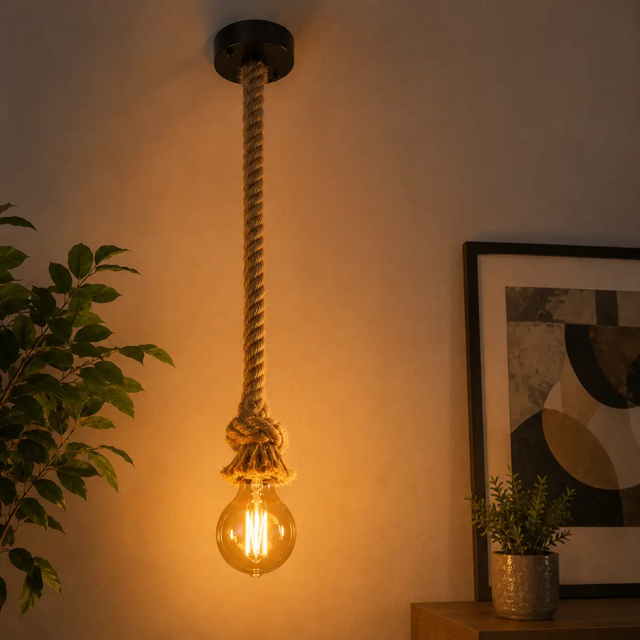 Rustic Rope Pendant Hanging Light