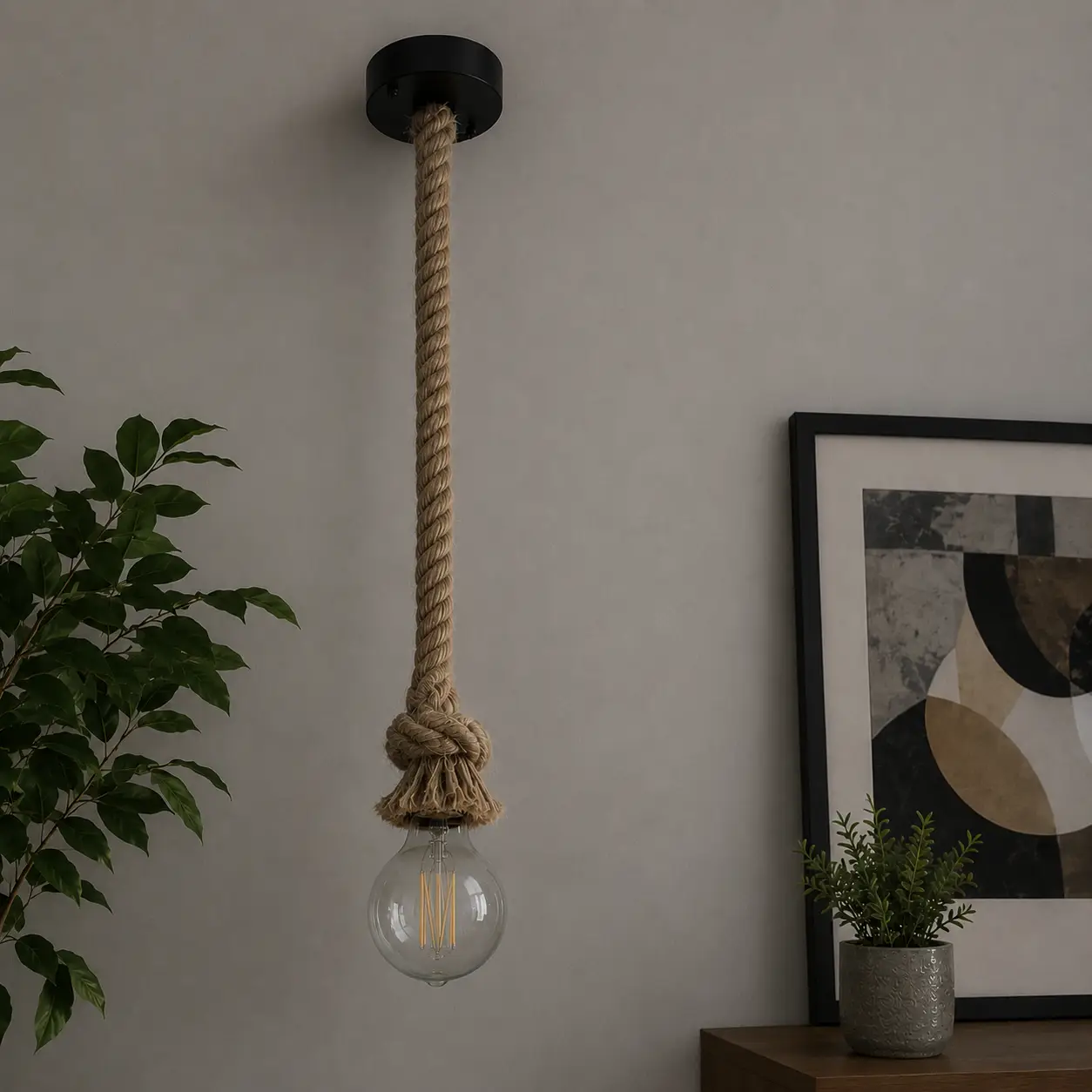 Rustic Rope Pendant Hanging Light - Image 3